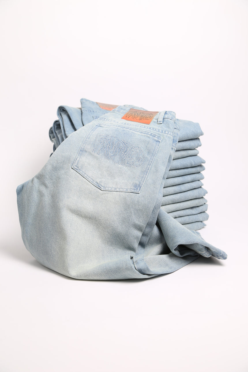 Frosted Classic Wavy Jeans Pants - Sunfaded Light Blue