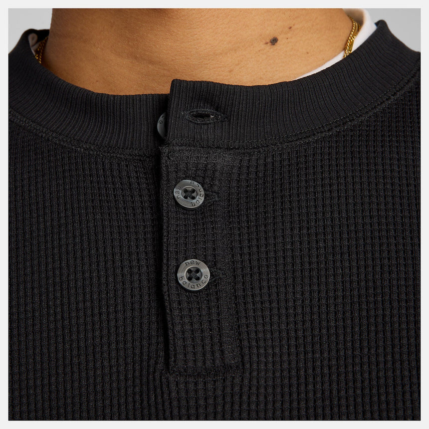 NB Numeric Waffle Knit Long Sleeve Henley - Black - Spin Limit Boardshop