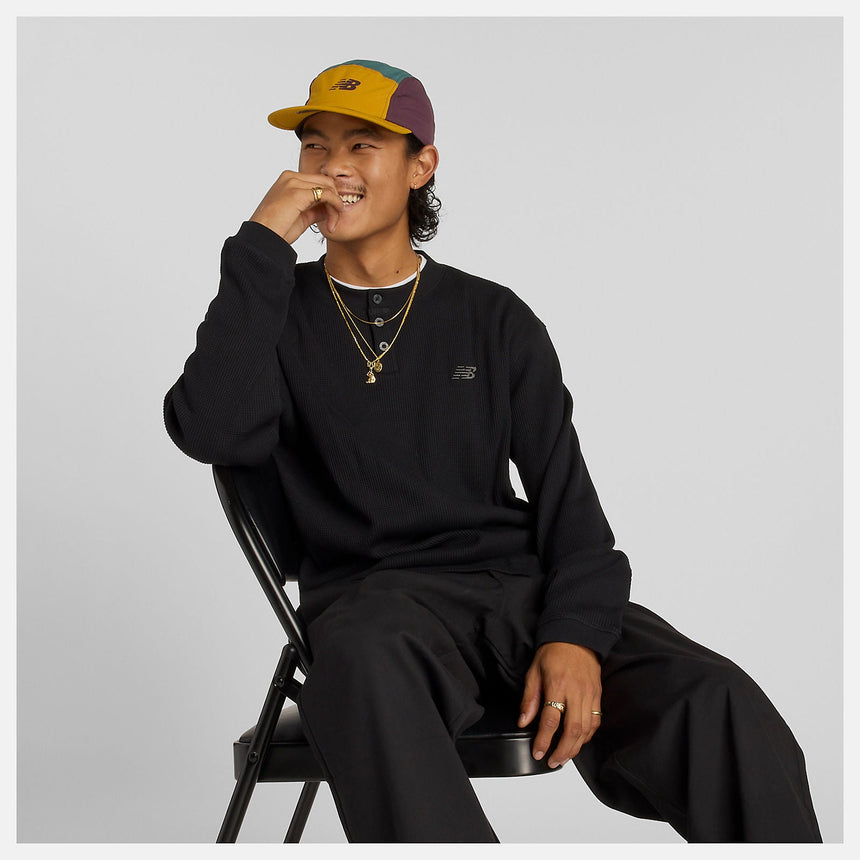 NB Numeric Waffle Knit Long Sleeve Henley - Black - Spin Limit Boardshop