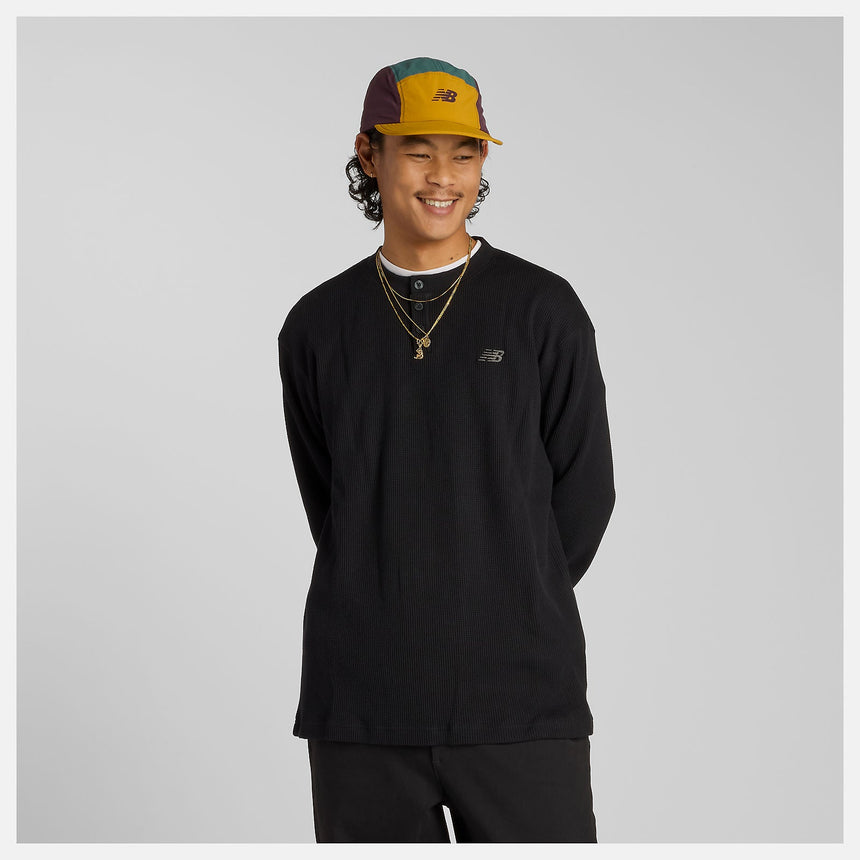 NB Numeric Waffle Knit Long Sleeve Henley - Black - Spin Limit Boardshop