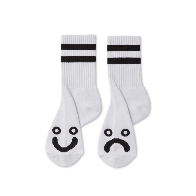 Polar Co. Happy Sad Rib Socks - White - Spin Limit Boardshop