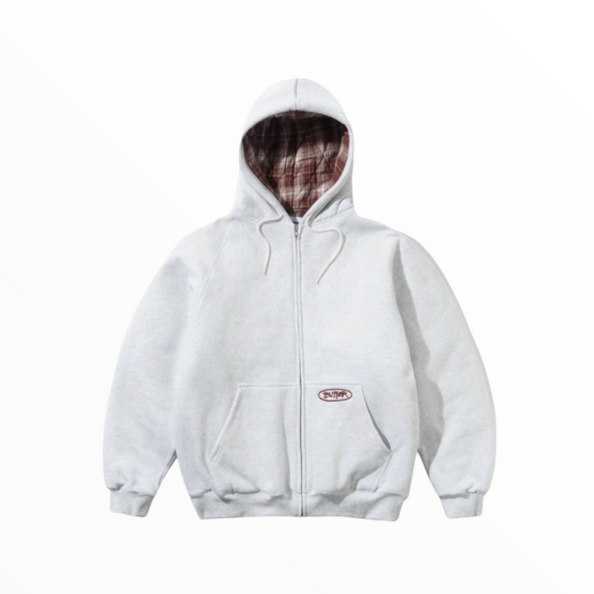 Butter Goods Plaid Lined Zip-Thru Hoodie - Ash