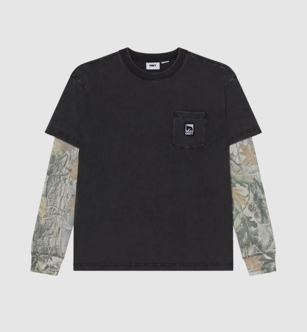 Obey Post 2Fer Thermal Knit Longsleeve - Dusty Black Limo