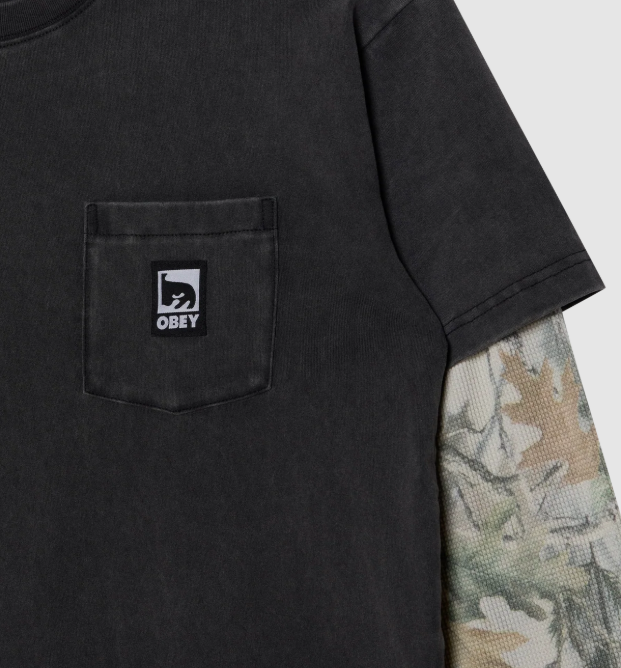 Obey Post 2Fer Thermal Knit Longsleeve - Dusty Black Limo