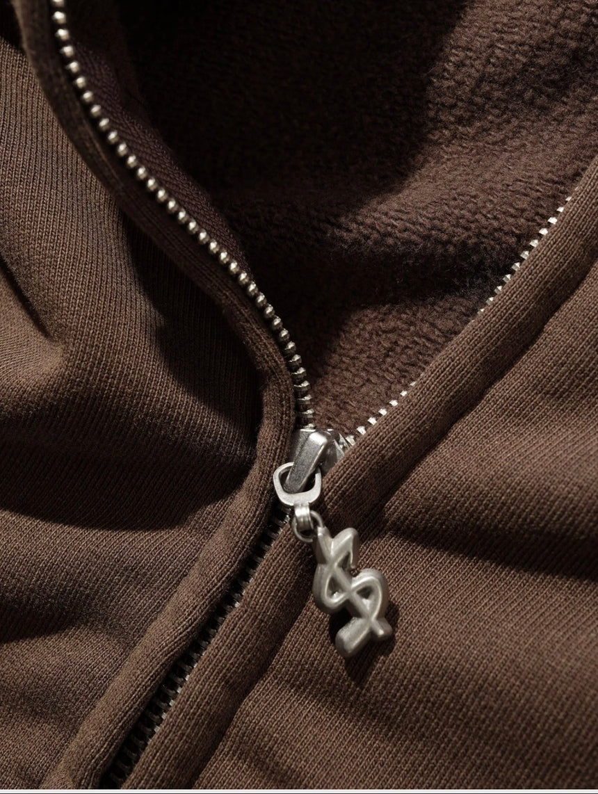 Cash Only Campus Zip-Thru Hoodie - Washed Brown