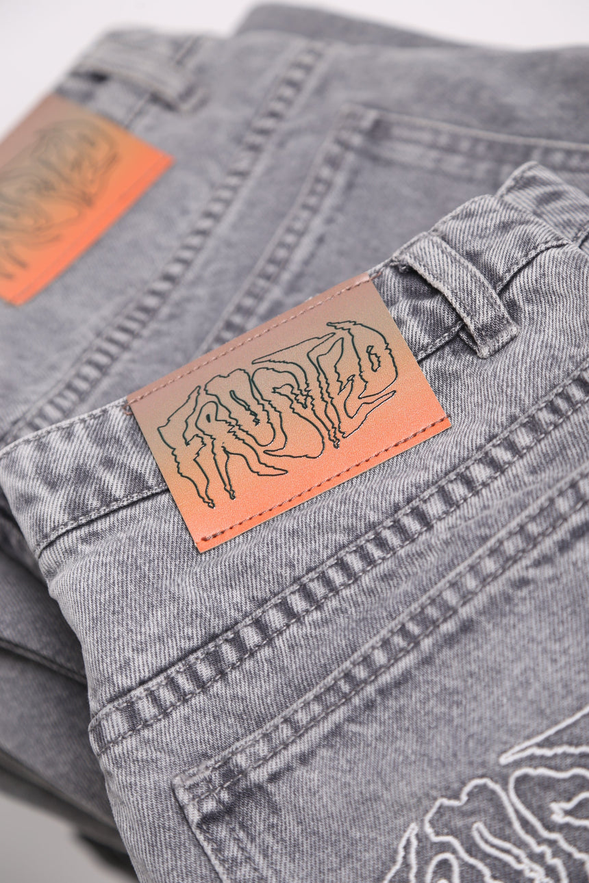 Frosted Classic Wavy Jeans Pants - Acid Wash Grey