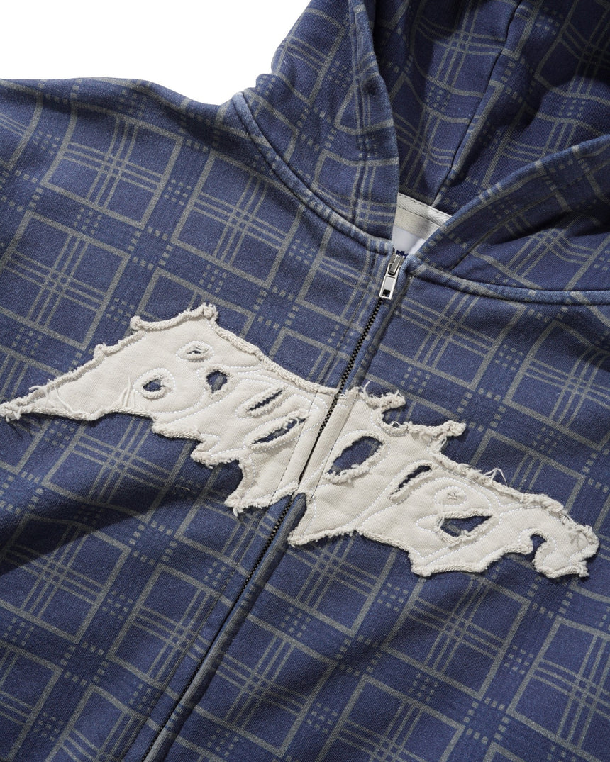 Butter Goods Amplify Zip - Thru Hoodie - Washed Navy Plaid - Spin Limit Boardshop
