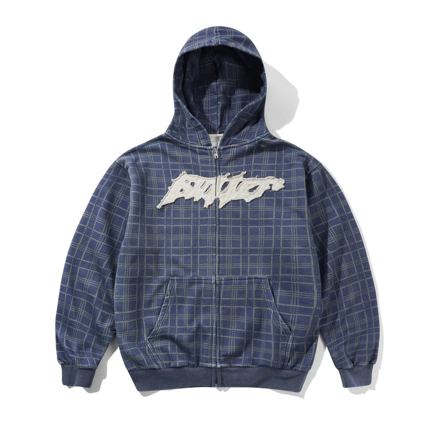 Butter Goods Amplify Zip - Thru Hoodie - Washed Navy Plaid - Spin Limit Boardshop