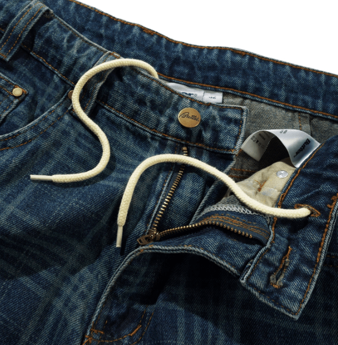 Butter Goods Burn Wide Cut Denim Jeans - Dark Indigo Plaid - Spin Limit Boardshop