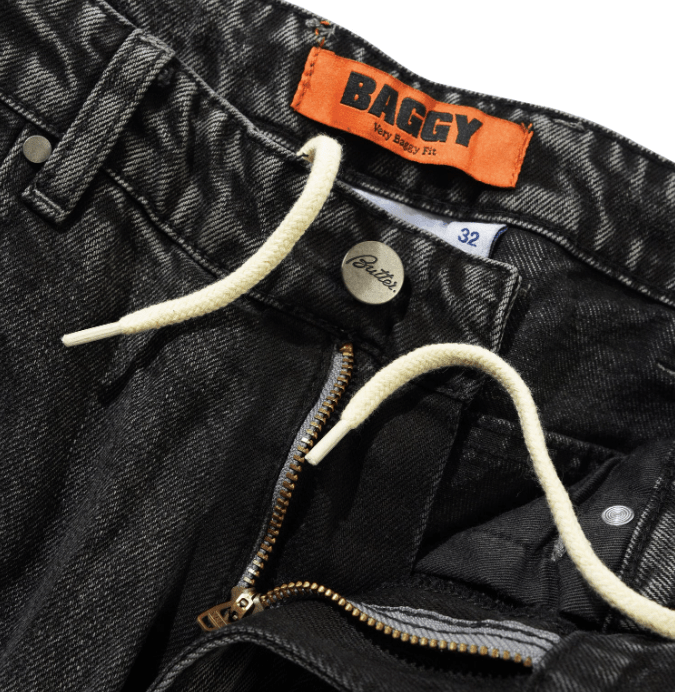 Butter Goods Drummer Baggy Denim Jeans - Streakly Black - Spin Limit Boardshop