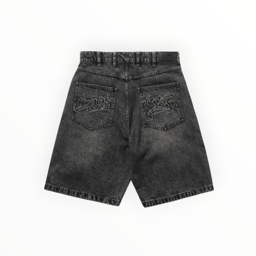 Butter Goods Drummer Baggy Denim Shorts - Streakly Black - Spin Limit Boardshop