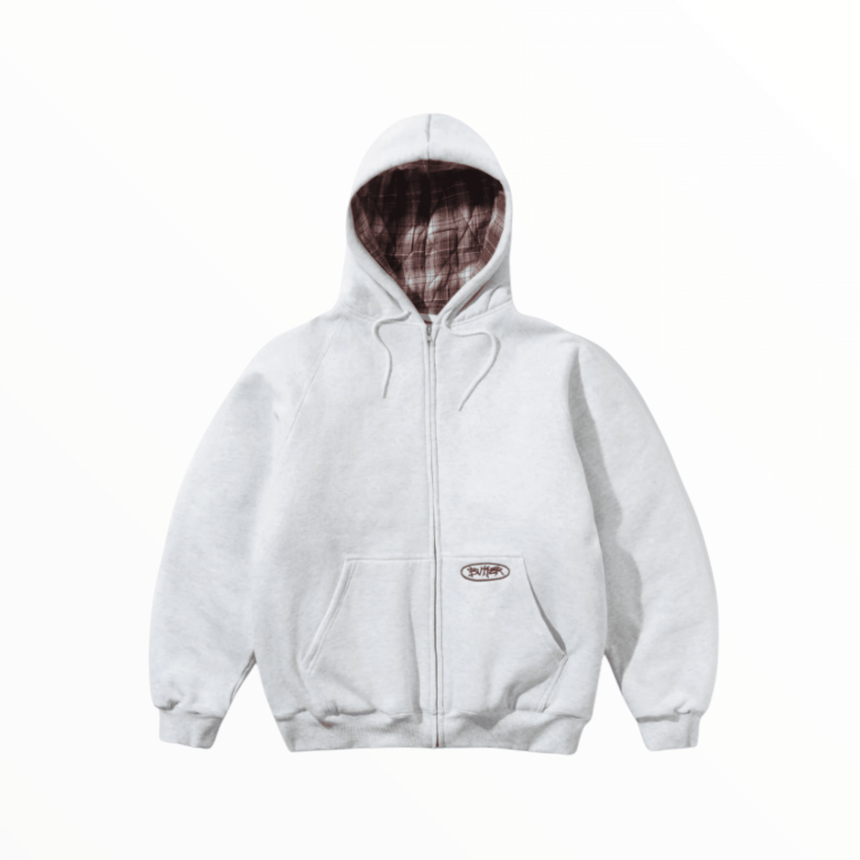 Butter Goods Plaid Lined Zip-Thru Hoodie - Ash - Spin Limit Boardshop