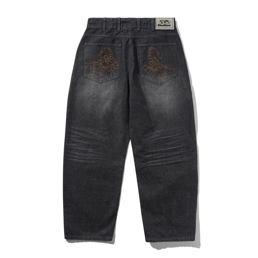 Butter Goods Scorpion Stitch Jeans - Slub Black - Spin Limit Boardshop