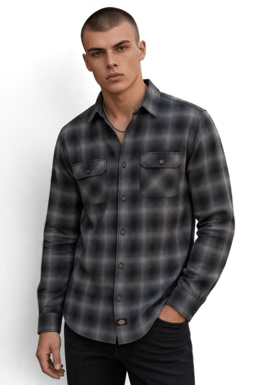 Dickies Woven Plaid Flannel Shirt - Grey - Spin Limit Boardshop