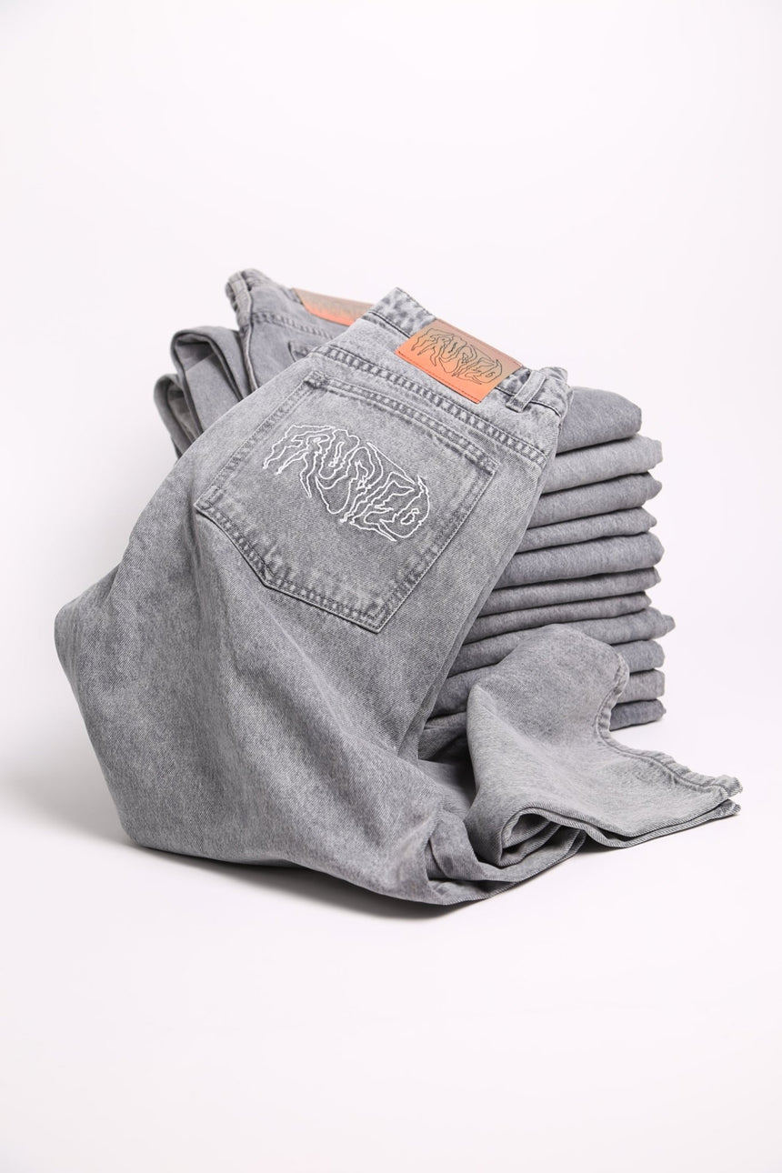 Frosted Classic Wavy Jeans Pants - Acid Wash Grey - Spin Limit Boardshop