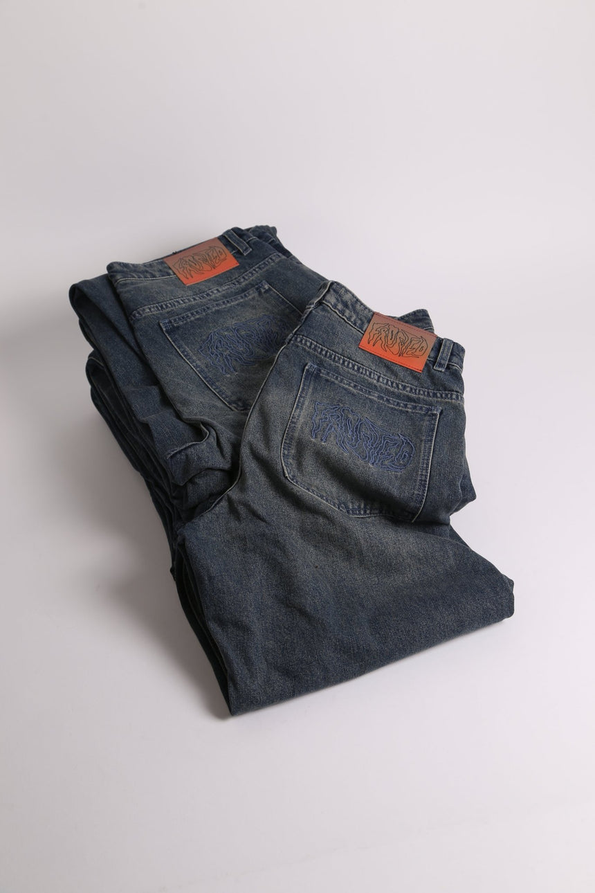 Frosted Classic Wavy Jeans Pants - Vintage Mid Blue - Spin Limit Boardshop