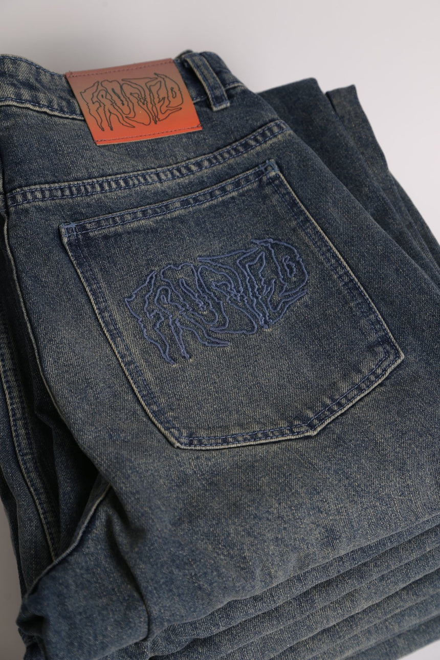 Frosted Classic Wavy Jeans Pants - Vintage Mid Blue - Spin Limit Boardshop