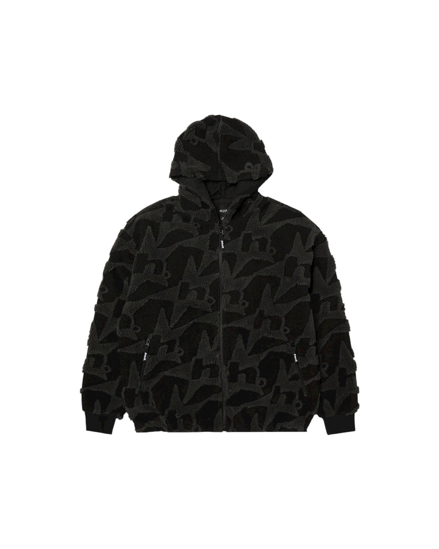 Huf H Star Repeat High Pile Jacket Hoodie - Black - Spin Limit Boardshop
