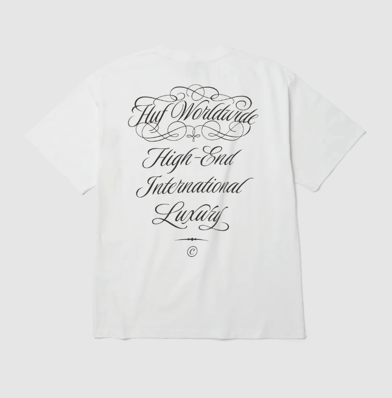 Huf International Luxury Tee - White - Spin Limit Boardshop
