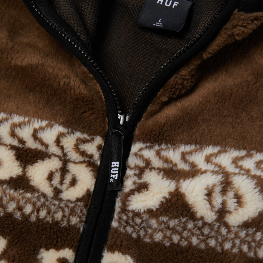 Huf x Bronze 56K High Pile Zip Fleece - Brown - Spin Limit Boardshop