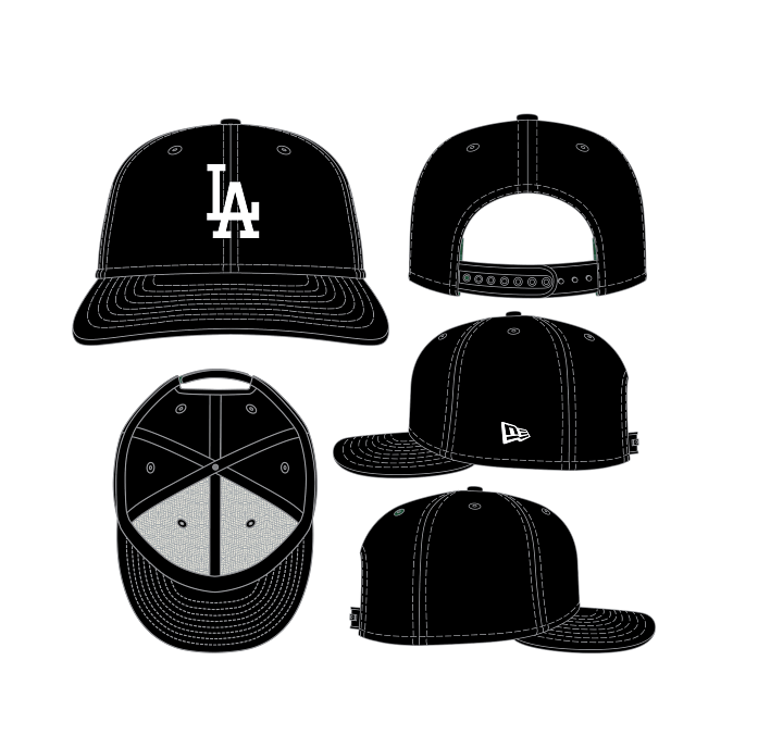 New Era MLB Los Angeles Dodgers 970 Stretch Snap - Black White - Spin Limit Boardshop