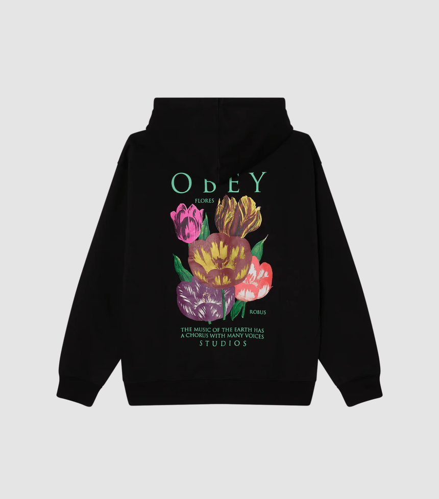 obey Flores Robus Hoodie Fleece - Black - Spin Limit Boardshop