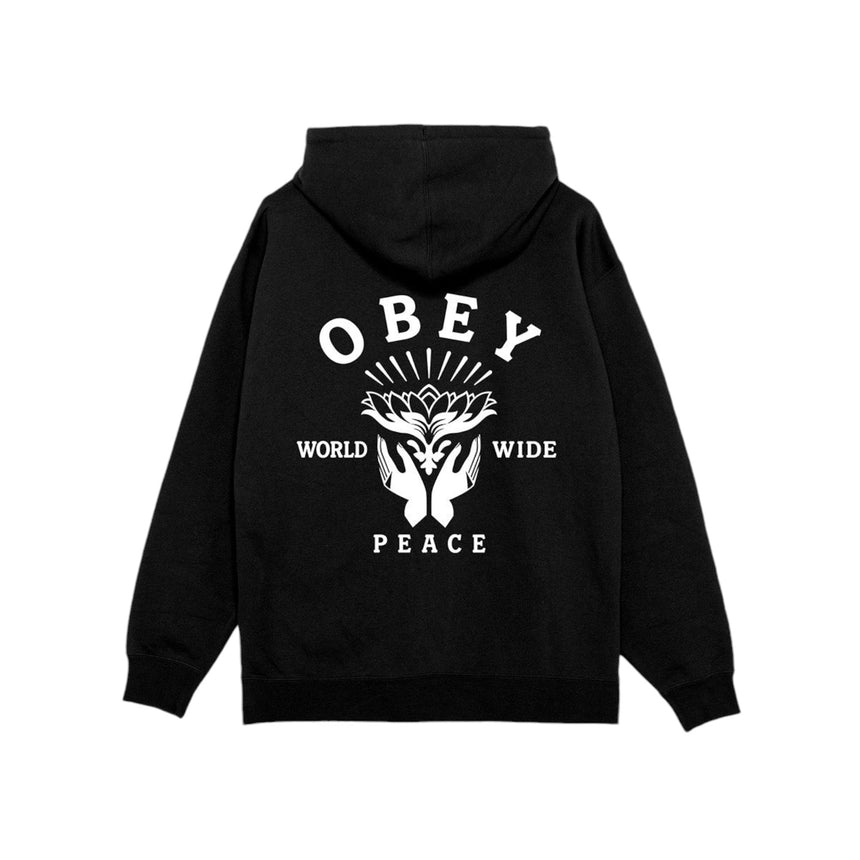 Obey Lotus With Hands Fleece Hoodie - Black - Spin Limit Boardshop