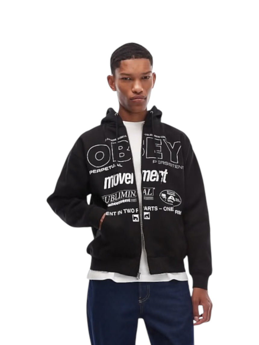 Obey Persistent Movement Zip Hoodie - Black - Spin Limit Boardshop