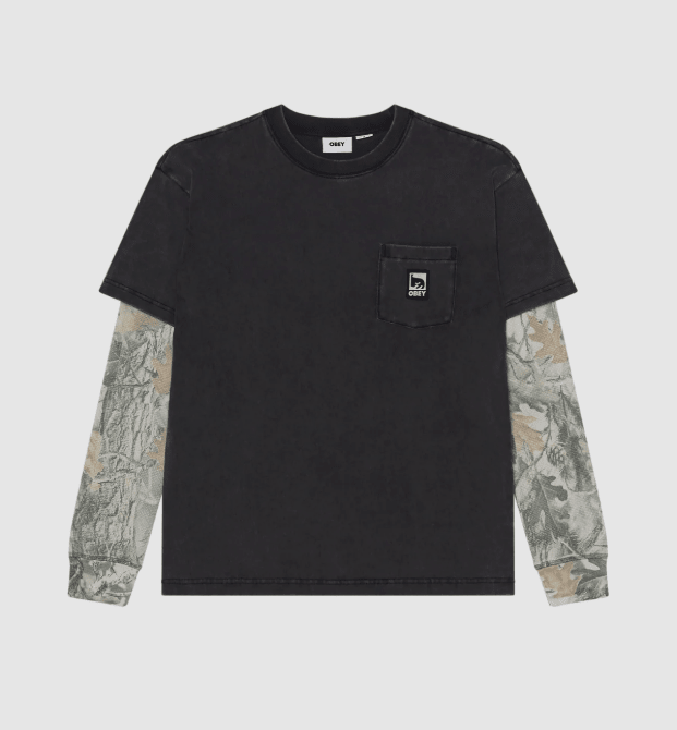 Obey Post 2Fer Thermal Knit Longsleeve - Dusty Black Limo - Spin Limit Boardshop