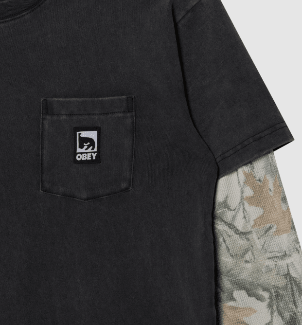 Obey Post 2Fer Thermal Knit Longsleeve - Dusty Black Limo - Spin Limit Boardshop