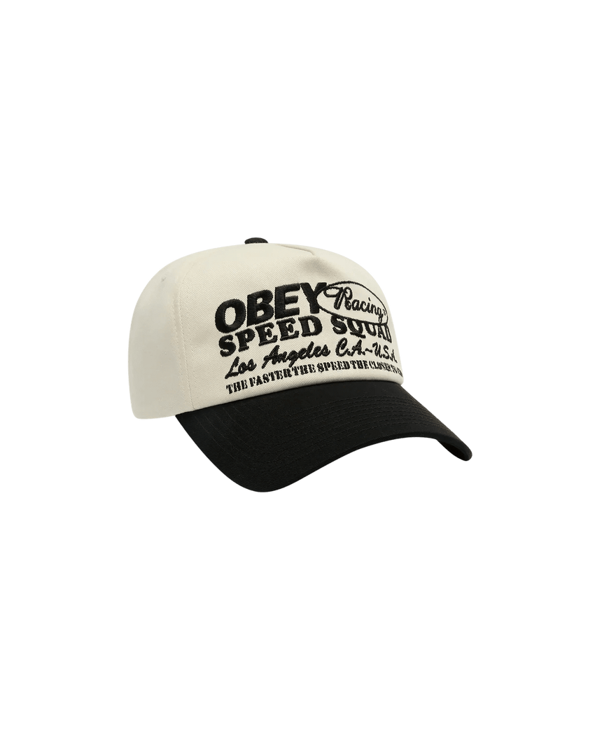 Obey Speed Squad 5 Panel Snapback Cap - Cream Black - Spin Limit Boardshop
