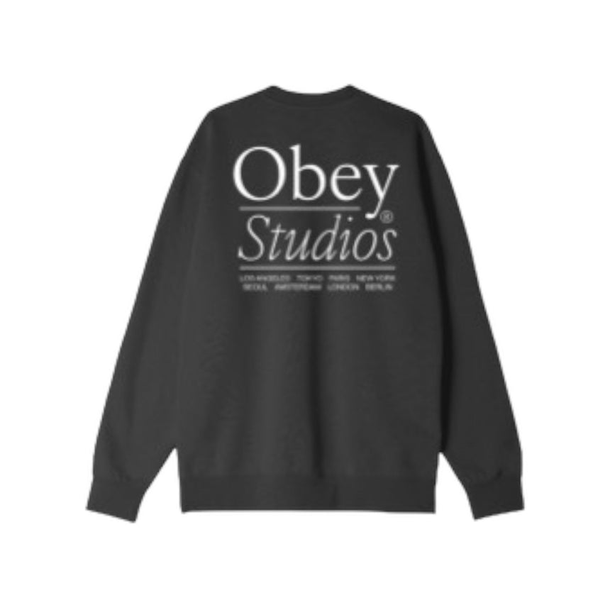 Obey Studio Fleece Crewneck - Black - Spin Limit Boardshop