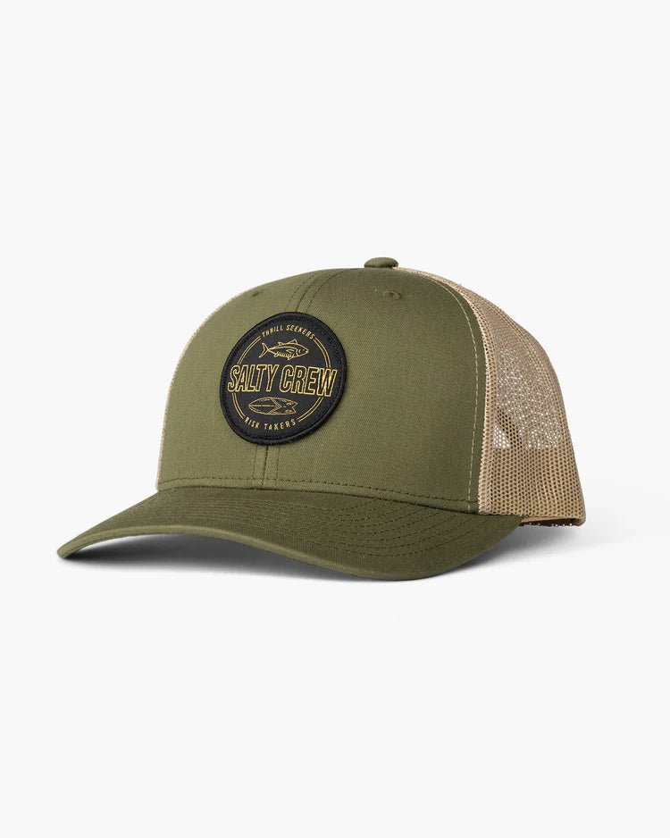 Salty Crew Outlined Retro Trucker Hat - Moss Khaki - Spin Limit Boardshop