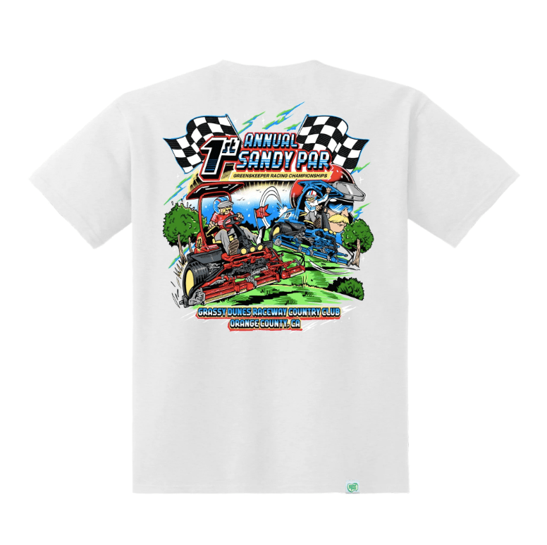 Sandy Par Greenskeeper Races Tee - White - Spin Limit Boardshop