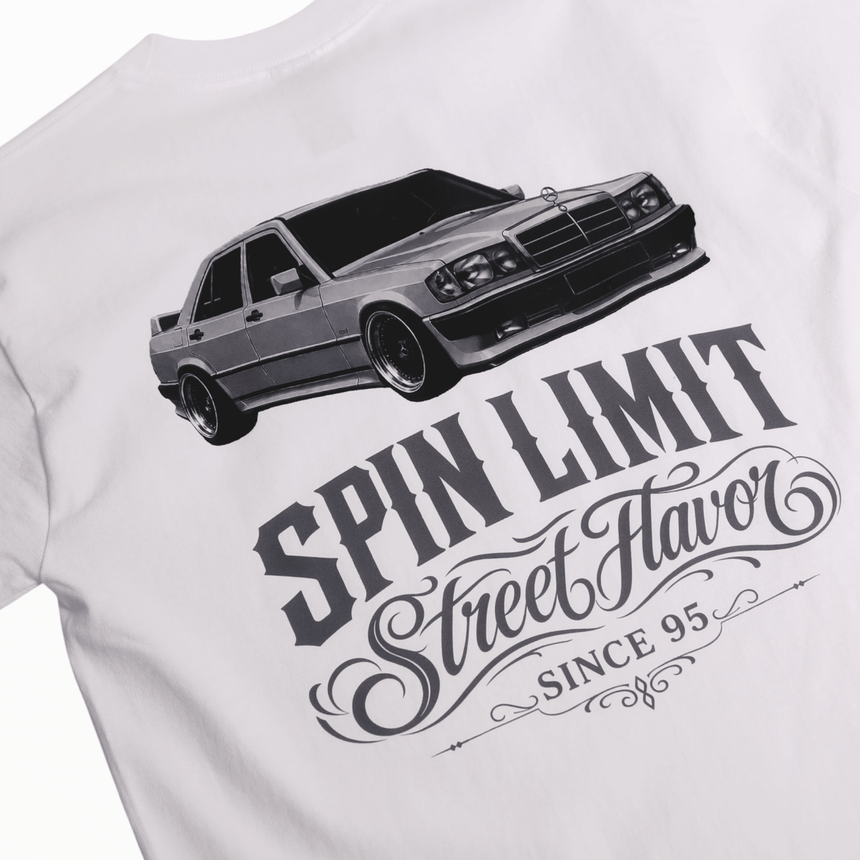 Spin Limit 190E Logo Tee - White - Spin Limit Boardshop