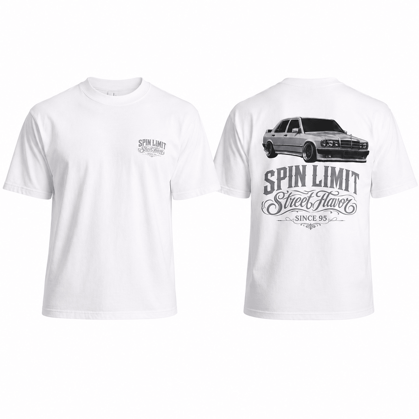 Spin Limit 190E Logo Tee - White - Spin Limit Boardshop