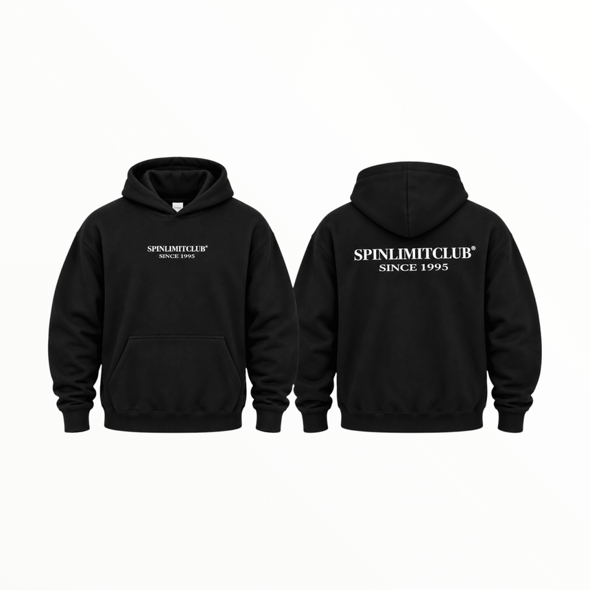 Spin Limit Club Heavyweight Hoodie - Black White - Spin Limit Boardshop