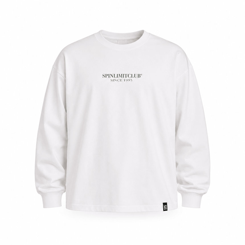 Spin Limit Club Premium Heavyweight Longsleeve - White Green Logo - Spin Limit Boardshop