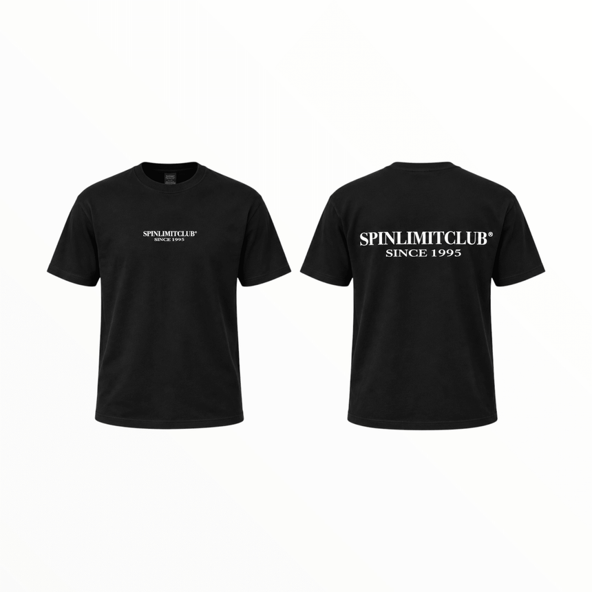 Spin Limit Club Premium Heavyweight Tee - Black White - Spin Limit Boardshop