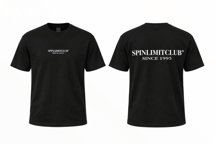 Spin Limit Club Premium Heavyweight Tee - Black White - Spin Limit Boardshop