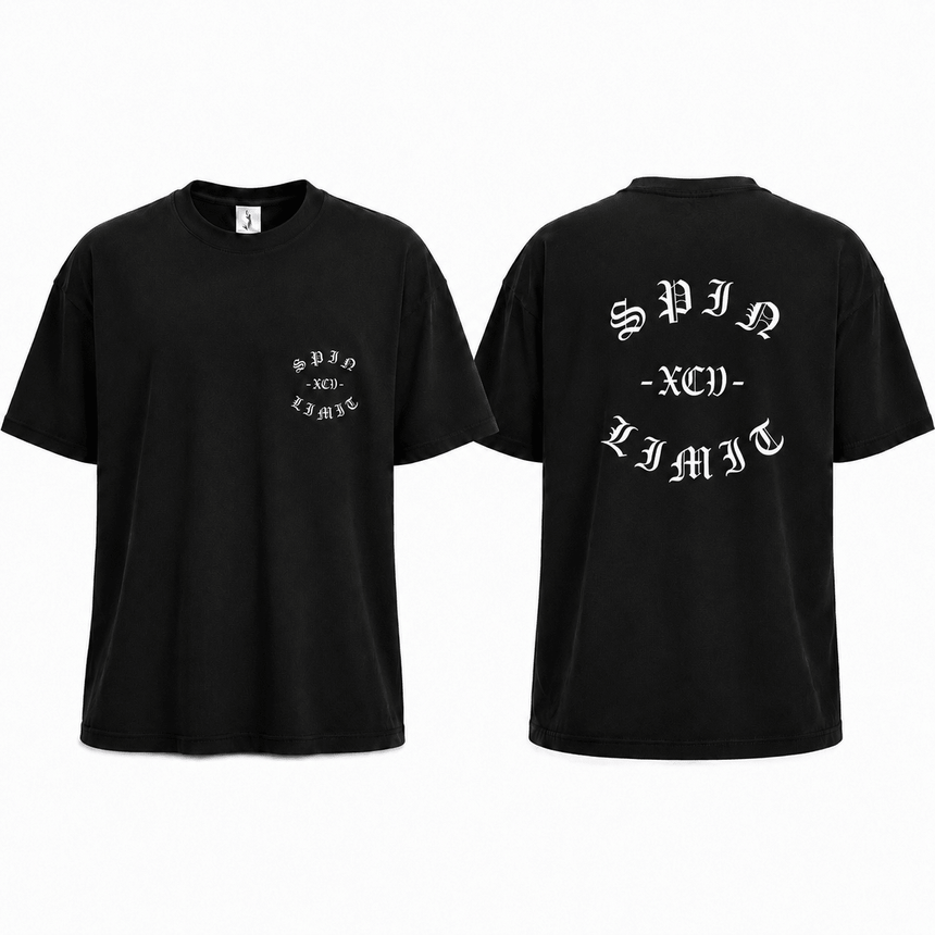 Spin Limit Fraktur Premium Heavyweight Tee - Black - Spin Limit Boardshop