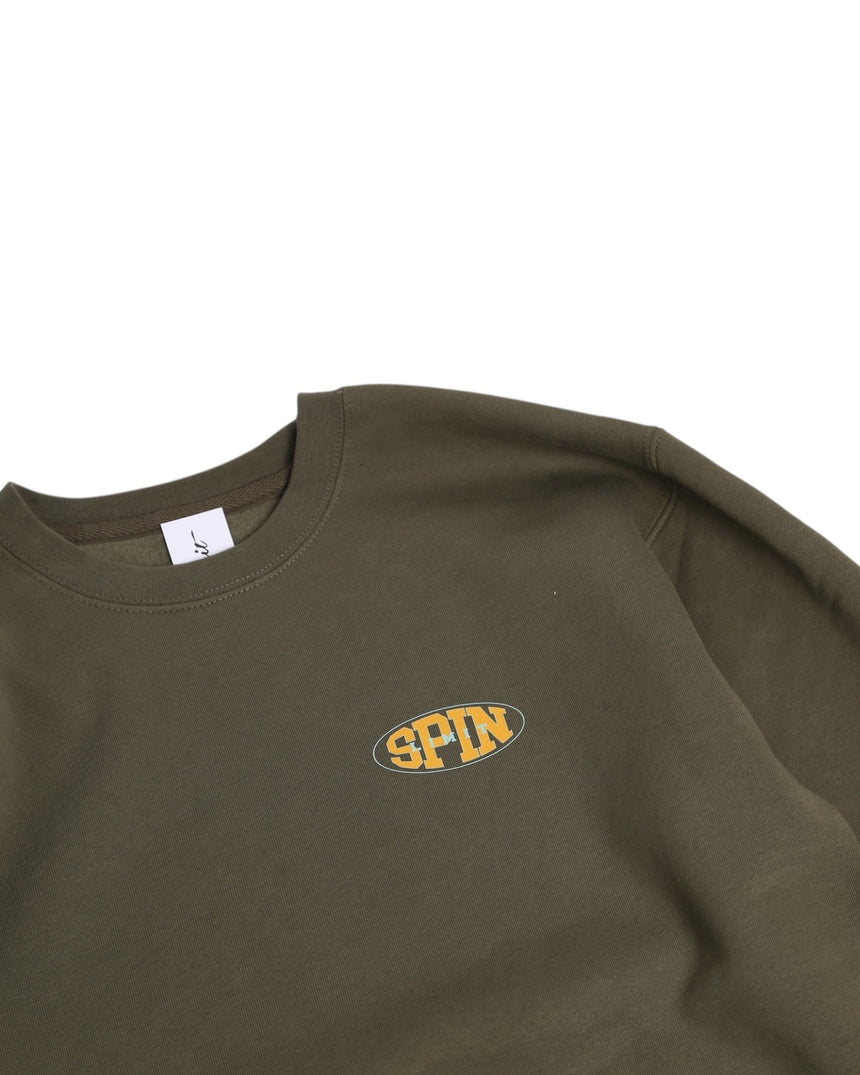 Spin Limit Oval Crewneck - Olive - Spin Limit Boardshop