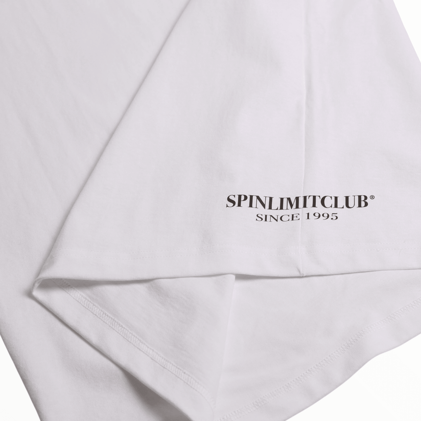 Spin Limit Side Club Premium Heavyweight Tee - White Brown Logo - Spin Limit Boardshop