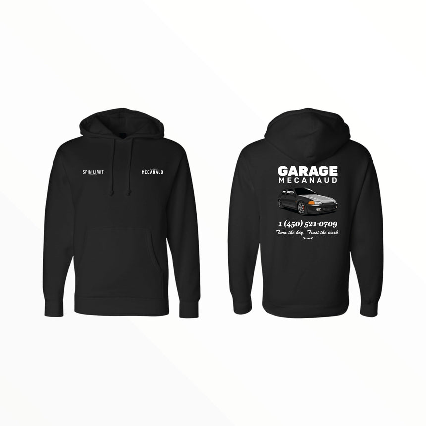 Spin limit X Garagemecanaud Custom Hoodie - Civic EG Hatchback Black - Spin Limit Boardshop