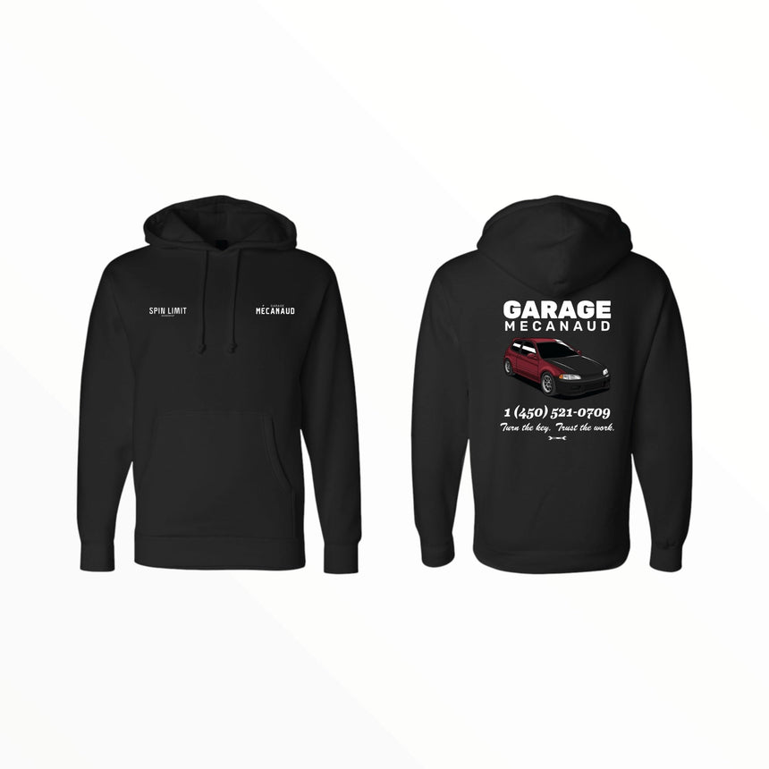Spin limit X Garagemecanaud Custom Hoodie - Civic EG Hatchback Red - Spin Limit Boardshop