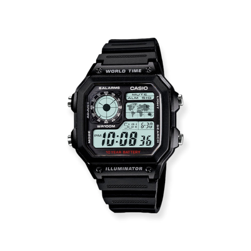 Casio Watch World Time Black AE1200WH-1A - Spin Limit Boardshop